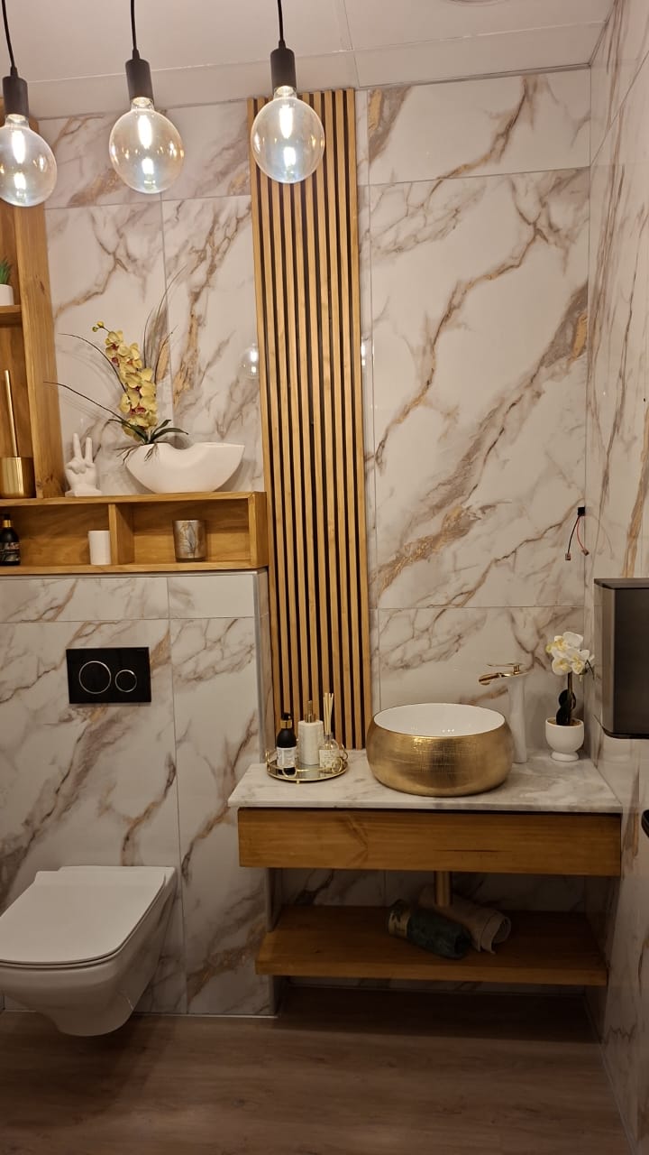White & Gold Commercial Bathroom